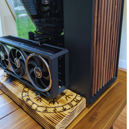 Shield Maiden - Valkyrie GPU Stand w/ LINKUP PCIe 5.0 Riser | Fire-Burned Artisan | Helm of Awe